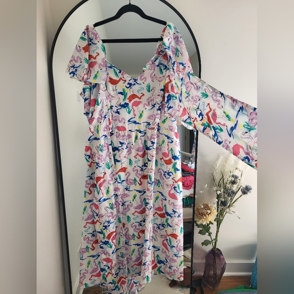 NWT Tanya Taylor Plus-Size Silk Flamingo print Teigan Midi Dress - Picture 4 of 12